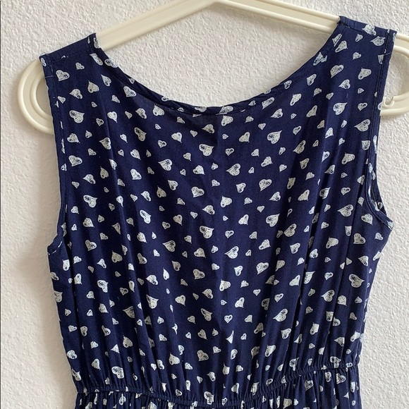 Navy Blue with Heart Print Sun Dress Sz S - Picture 2 of 5